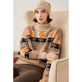 Womens Cashmere Fair Isle Knit Sweater Long Sleeve Turtleneck Pullover