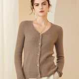 Womens Ribbed Knit Cashmere Cardigan V - Neck Long Sleeve Cashmere Coat