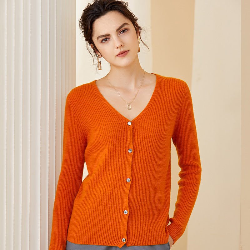 Women's V-Neck Button Cashmere Cardigan Long Sleeve Cashmere Cardigan - slipintosoft