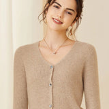 Womens Ribbed Knit Cashmere Cardigan V - Neck Long Sleeve Cashmere Coat