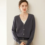 Womens V-Neck Cashmere Cardigan Button Front Cashmere Sweater Gray XS