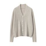 Womens Minimalist V - Neck Cashmere Cardigan with Button - Up Front Cashmere Coat