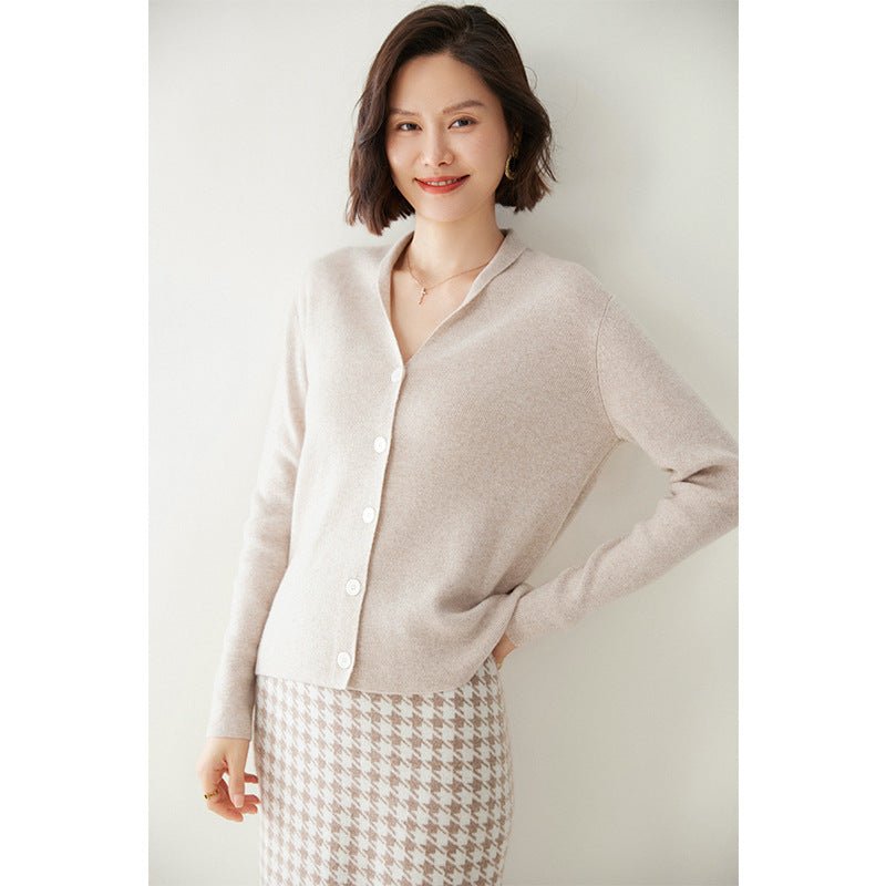 Womens Minimalist V - Neck Cashmere Cardigan with Button - Up Front Cashmere Coat