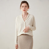 Womens Minimalist V - Neck Cashmere Cardigan with Button - Up Front Cashmere Coat