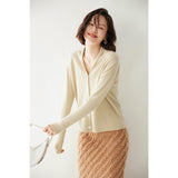 Womens Minimalist V - Neck Cashmere Cardigan with Button - Up Front Cashmere Coat