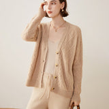 Womens Cable Knit V - Neck Cashmere Cardigan Button - up Sweater Coat