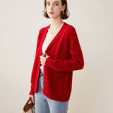 Womens Cable Knit V - Neck Cashmere Cardigan Button - up Sweater Coat