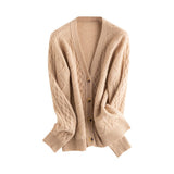 Womens Cable Knit V - Neck Cashmere Cardigan Button - up Sweater Coat