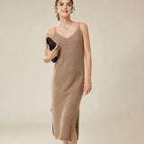 Womens Pure Cashmere Slip Dress Sleeveless V Neck Cashmere Dresses