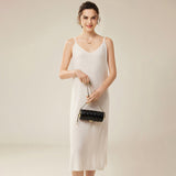 Womens Pure Cashmere Slip Dress Sleeveless V Neck Cashmere Dresses