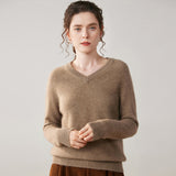 Womens V Neck Cashmere Sweater Long Sleeve Cashmere Knit Pullover Taupe XS