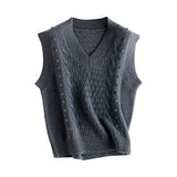 Womens Cable Knit Sleeveless Sweater Vest V - Neck Cashmere Sweater