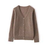 Womens Ribbed V - Neck Cashmere Cardigan Long Sleeves Cashmere Coat