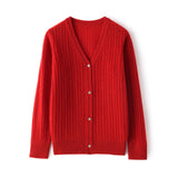 Womens Ribbed V - Neck Cashmere Cardigan Long Sleeves Cashmere Coat