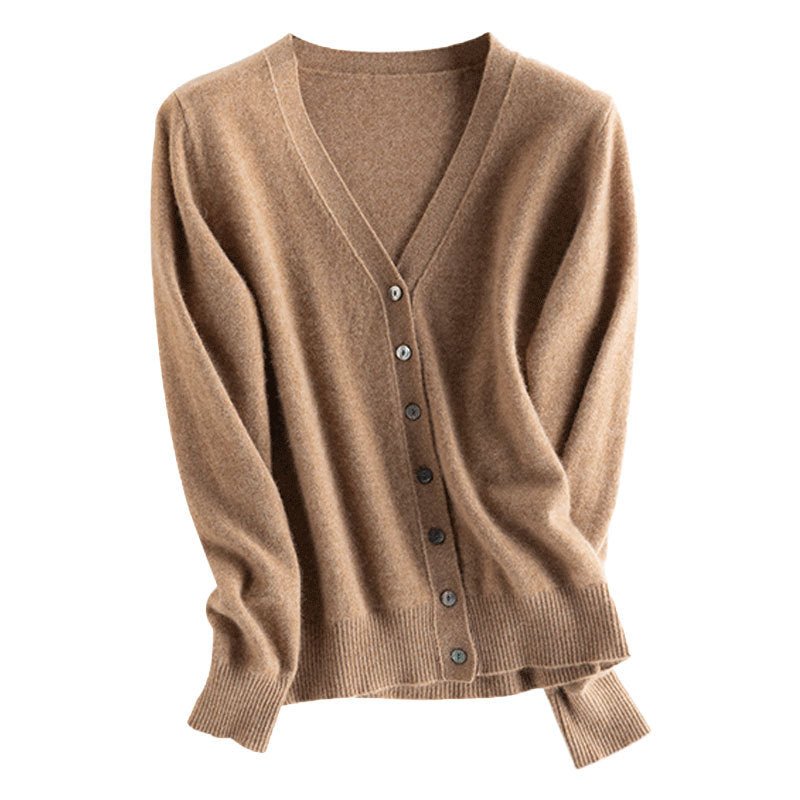 Womens V - Neck Button - Up Pure Cashmere Cardigan Knitted Cashmere Coat