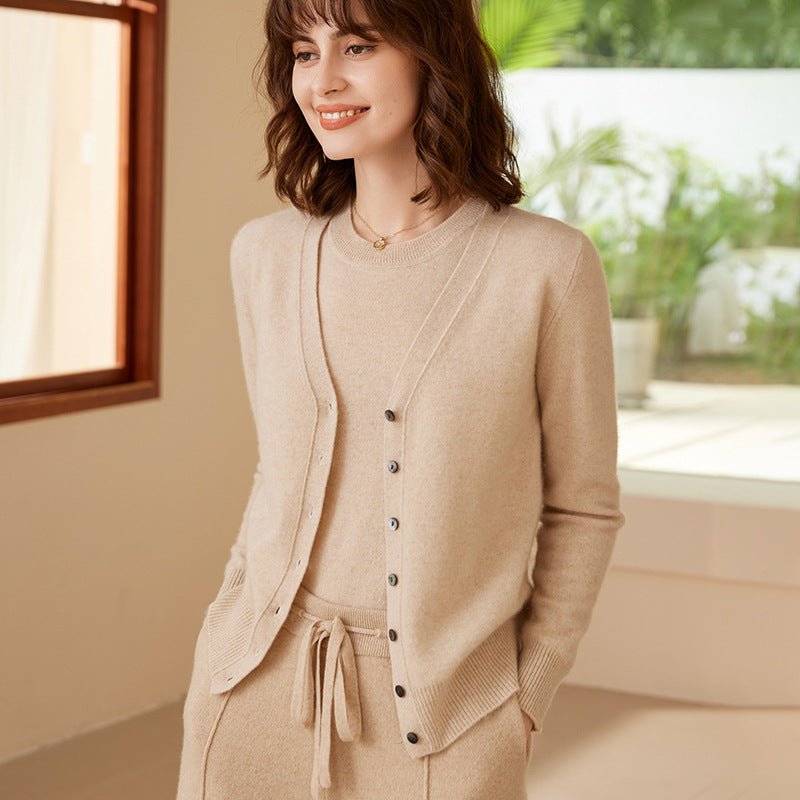 Womens V - Neck Button - Up Pure Cashmere Cardigan Knitted Cashmere Coat