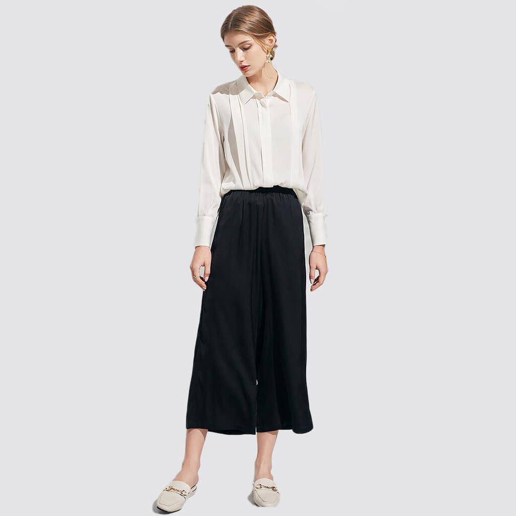 Womens Wide Leg Silk Pants Cropped Pants Casual Work Pants