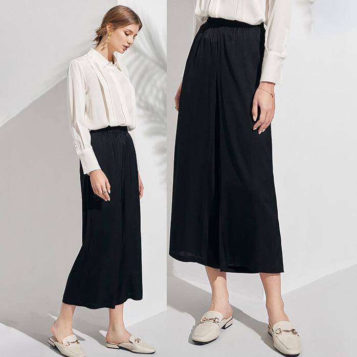 Women Mulberry Silk cropped pants Long Wide-leg Silk trousers - slipintosoft