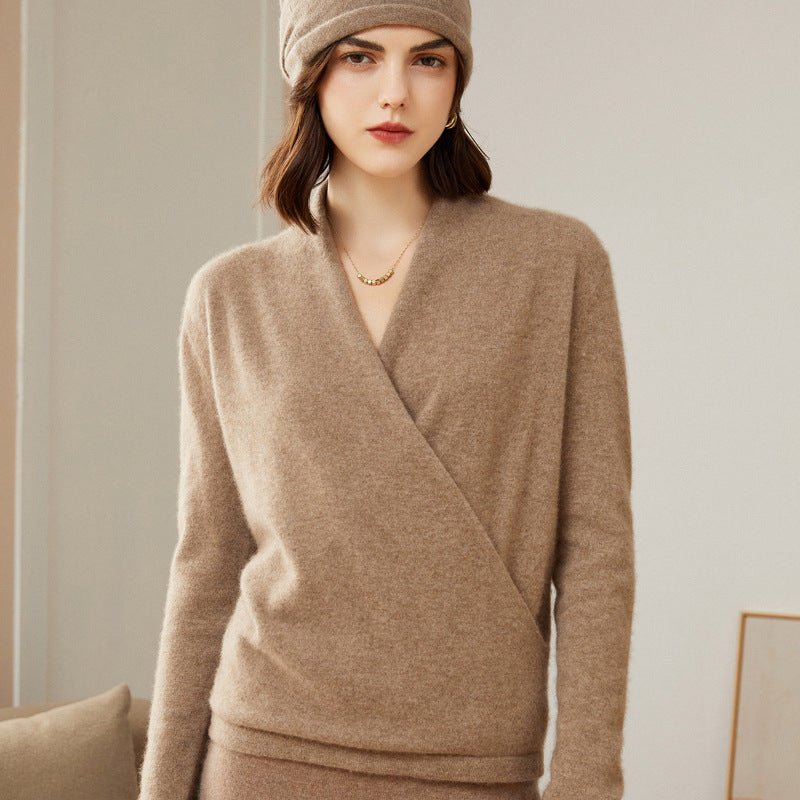 Long Sleeves V - neck Cashmere Wrap Sweater For Women