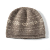 Womens Cashmere Knit Beanie Soft Warm Fair Isle Pattern Double - Layered Cashmere Hat