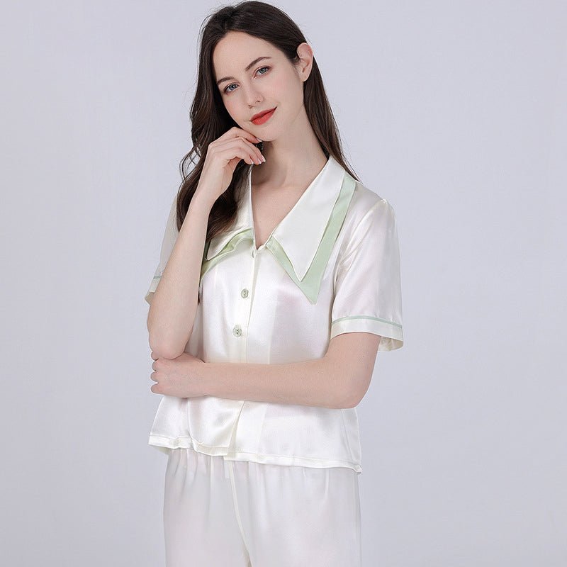 19MM Summer Women Silk Pajamas Set 100% Mulberry Silk Short Sleeves Silk Cool Sleepwear - slipintosoft