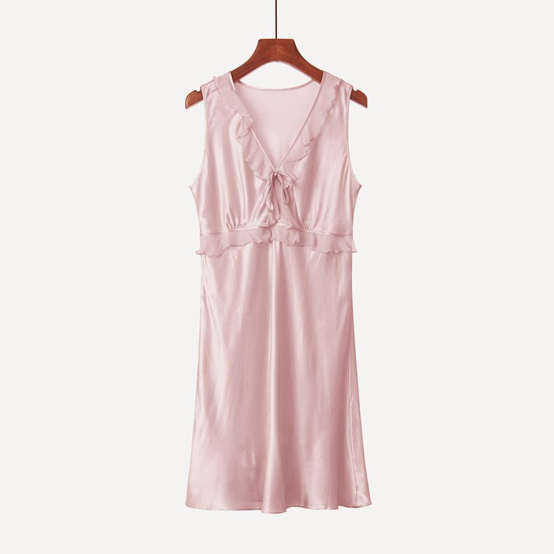 19Momme Ladies Chic Silk Nightgown Sleeveless Sexy V-Neck Silk Dress - slipintosoft