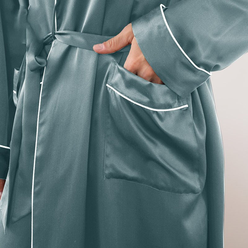 22 Momme Long Sleeves Silk Robe for Men Luxury Pure Silk Bathrobe Sleepwear
