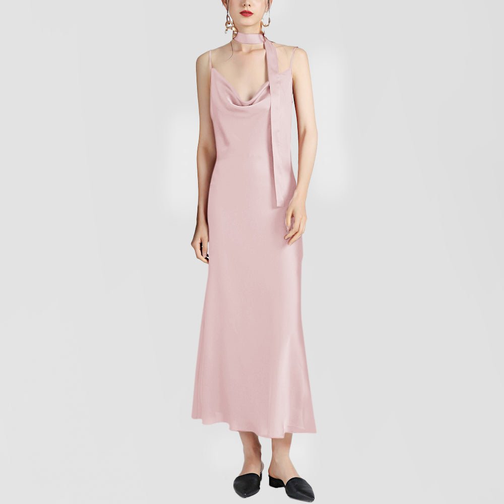 22 Momme Full Length Cowl Neck Silk Dress Chic Slip Dress 100% Mulberry Silk Dress - slipintosoft