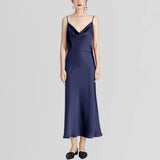 22 Momme Full Length Cowl Neck Silk Dress Chic Slip Dress 100% Mulberry Silk Dress - slipintosoft