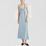 22 Momme Full Length Cowl Neck Silk Dress Chic Slip Dress 100% Mulberry Silk Dress - slipintosoft