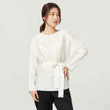 22 Momme Elegant Silk Blouse For Women Long Sleeves Silk Top With A Belt