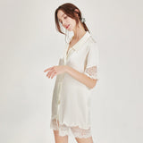 Luxury  Short  Sleeves Silk Nightgowns With Lace Silk Nightshirts For Womens