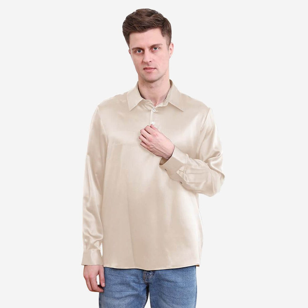Luxury Silk Shirt For Men Pure 22 Momme Long Sleeves Silk Top