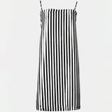 Classic Ladies Black and White Stripes Silk Slips 100% Mulberry Silk Nightgown Sleepdress