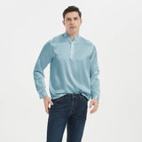 Classic Silk Pullover Shirt For Men 100%  Mulberry Silk Long Sleeves Stand Collar Top