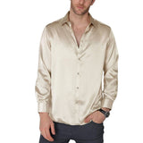 Men's Luxury Silk Dress Shirt Silk Casual Dance Party Long Sleeve Button Down Silk Shirts