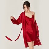 Luxury Silk Nightgown And Robe Set pink silk robe silk nightdress Sexy two piece silk set