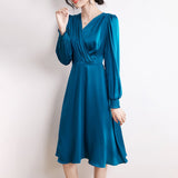 Elegant Women Long Silk Dresses 100% Mulberry Silk Dress - slipintosoft