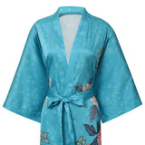 Luxury Long Silk Kimono Robe Hand Painted Cherry Blossom and Leaves - slipintosoft