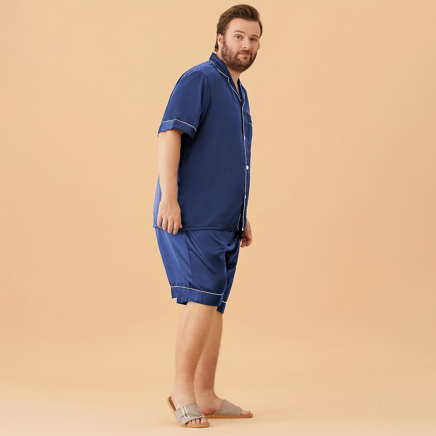 Plus Size Short Silk Pajamas Sets for Men Silk Sleepwear - slipintosoft