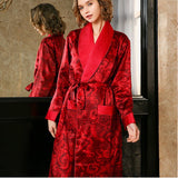red winter women floral silk robes Thicken Silk Bath Robe - slipintosoft