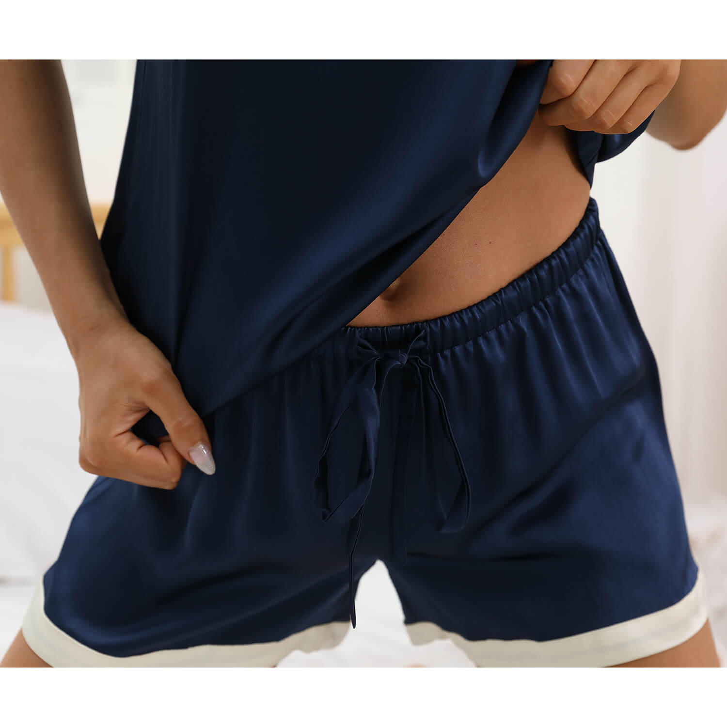 Short Silk Pajamas Set 100% silk PJS V Neck Silk Sleepwear - slipintosoft
