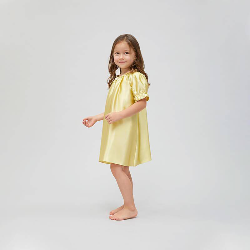 19 Momme Girls Princess Silk Nightgown Luxury Round Neck Sleep Dress for Children -  slipintosoft