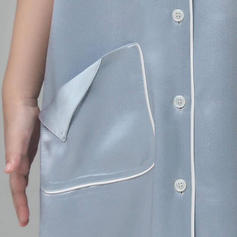 19 Momme Kid's Silk Nightshirt Girls Fashion Sleep Shirt with Pocket White Piping -  slipintosoft