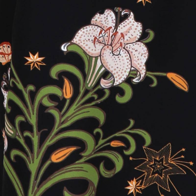 Long Silk Kimono Robe Luxury Black Cherry Blossom Prints with Belt All Sizes