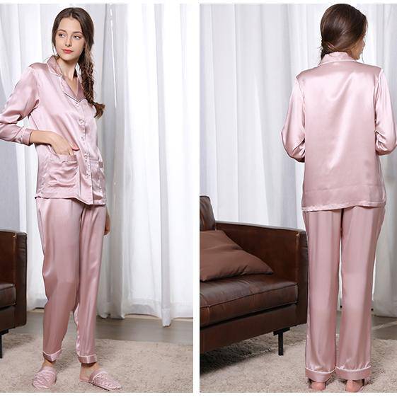 Best Silk Pajamas for Women Blush Long Pink Silk Pajamas Set Luxury Silk Sleepwear -  slipintosoft