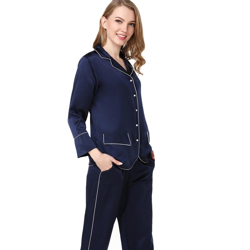 Best Silk Pyjamas Set For Women Long Sleeved Ladies Silk Pajamas 100% Silk Nightwear With Pocket -  slipintosoft