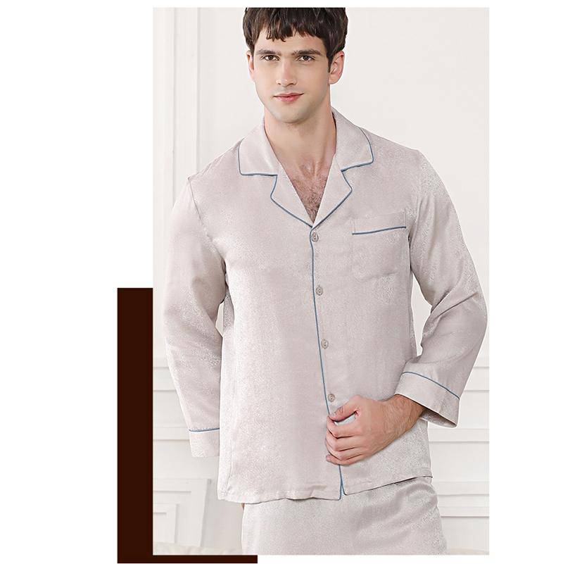Classic Long Sleeved Silk Pajamas Set For Men Luxury Mulberry Pure Silk Sleepwear -  slipintosoft