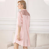Half sleeves women stripe silk Nightgown women silk nightwear with lace Silk Nightshirt -  slipintosoft