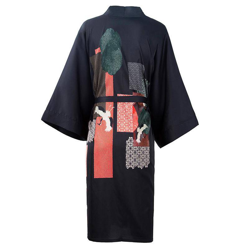 Ladies' 100% Mulberry Short Silk Kimono Robe with Belt Black Handpainted for Women All Sizes -  slipintosoft